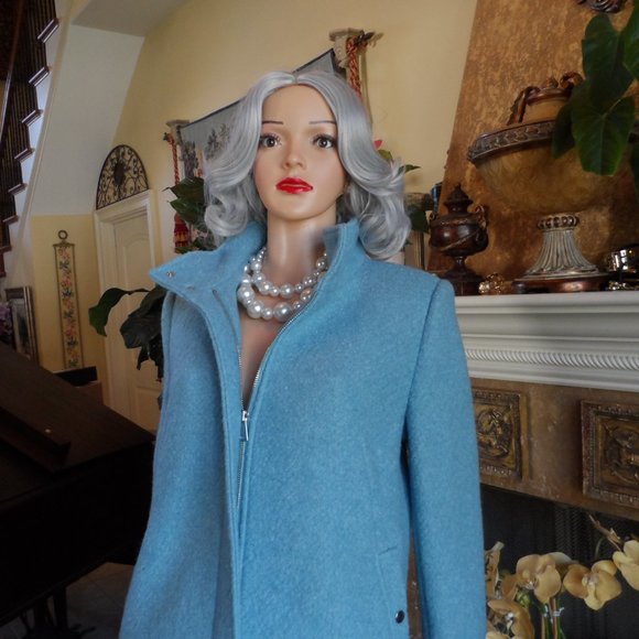 New Ann Taylor Sky Blue Wool Blend Pea Coat Size PL - Picture 6 of 16